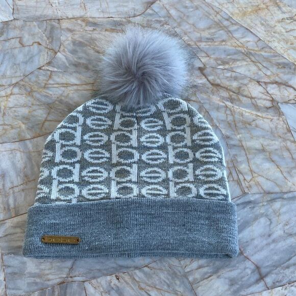 BEBE  Hat ‎ Gray/White with Logo Beanie Pom Ski One Size main image 7